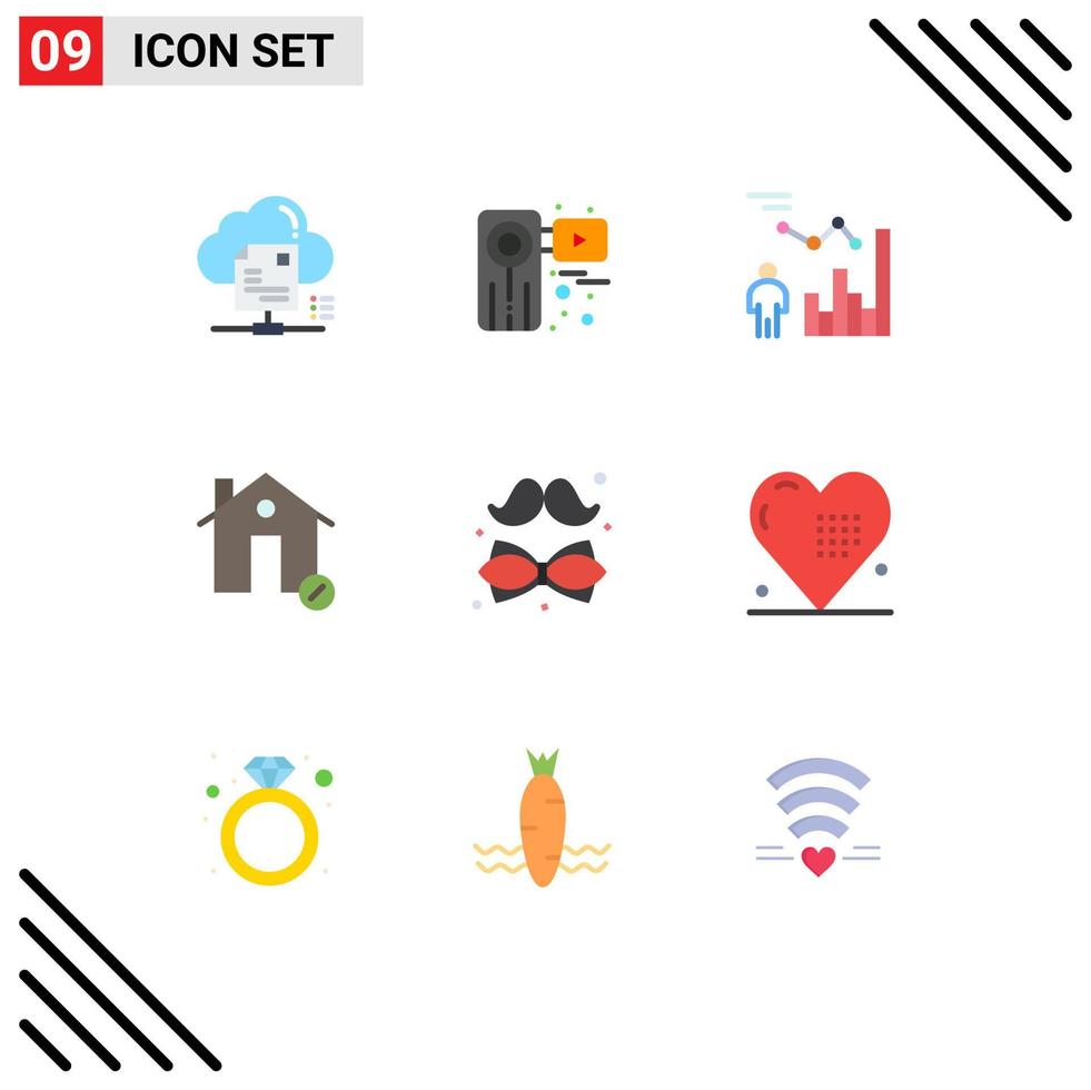 Pack of 9 creative Flat Colors of estate buildings recorder person efficiency Editable Vector Design Elements
