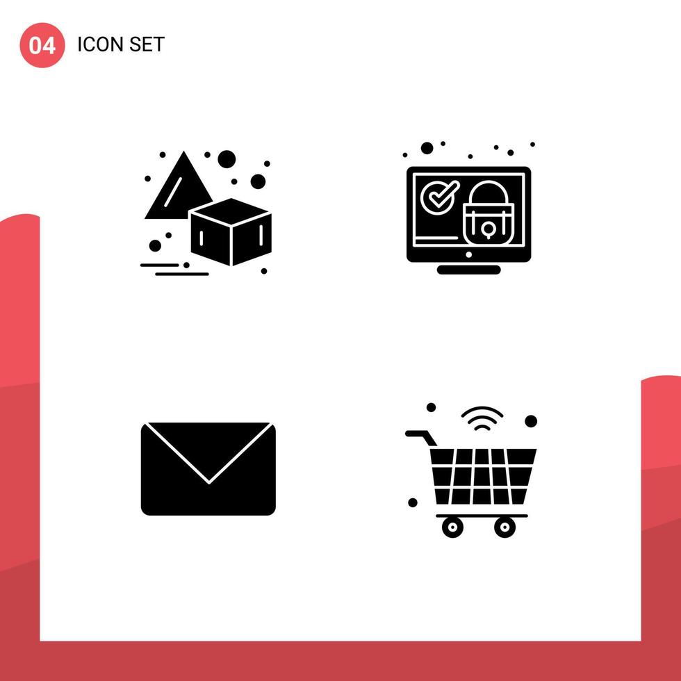 Modern Set of 4 Solid Glyphs and symbols such as flip mail lock check chat Editable Vector Design Elements