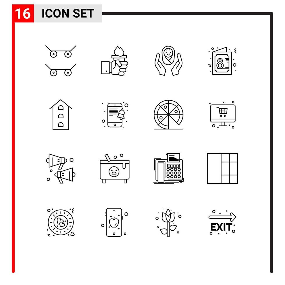 Group of 16 Modern Outlines Set for buildings invite baby care female card Editable Vector Design Elements