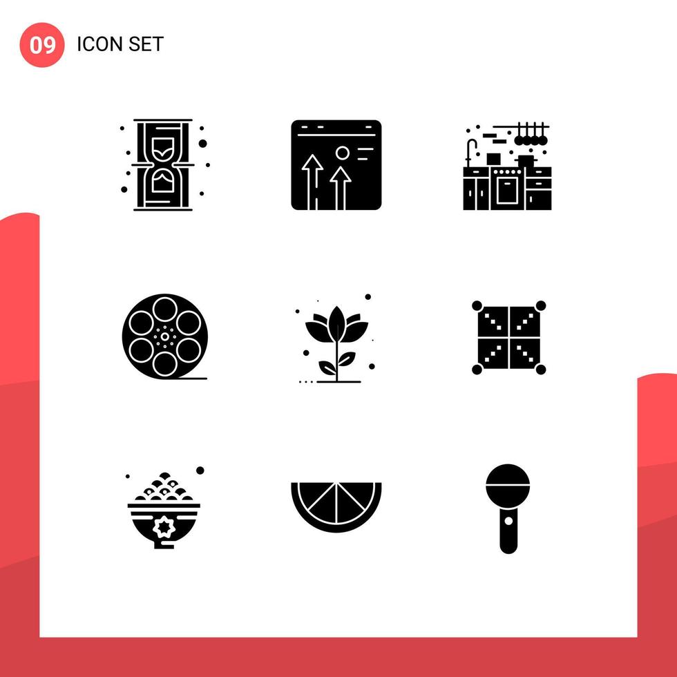 paquete de iconos de vector de stock de 9 signos y símbolos de línea para elementos de diseño de vector editables movis de video de crecimiento americano floral