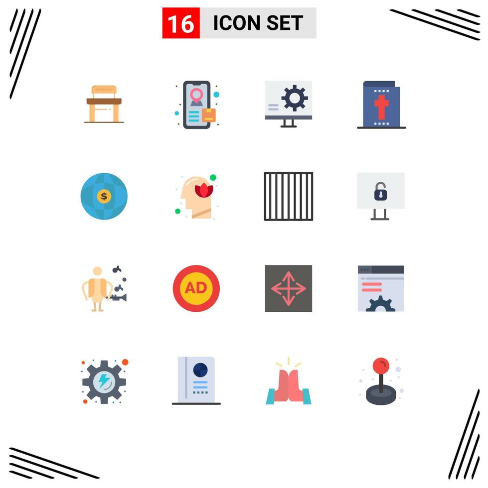 Universal Icon Symbols Group of 16 Modern Flat Colors of flower internet error globe holiday Editable Pack of Creative Vector Design Elements