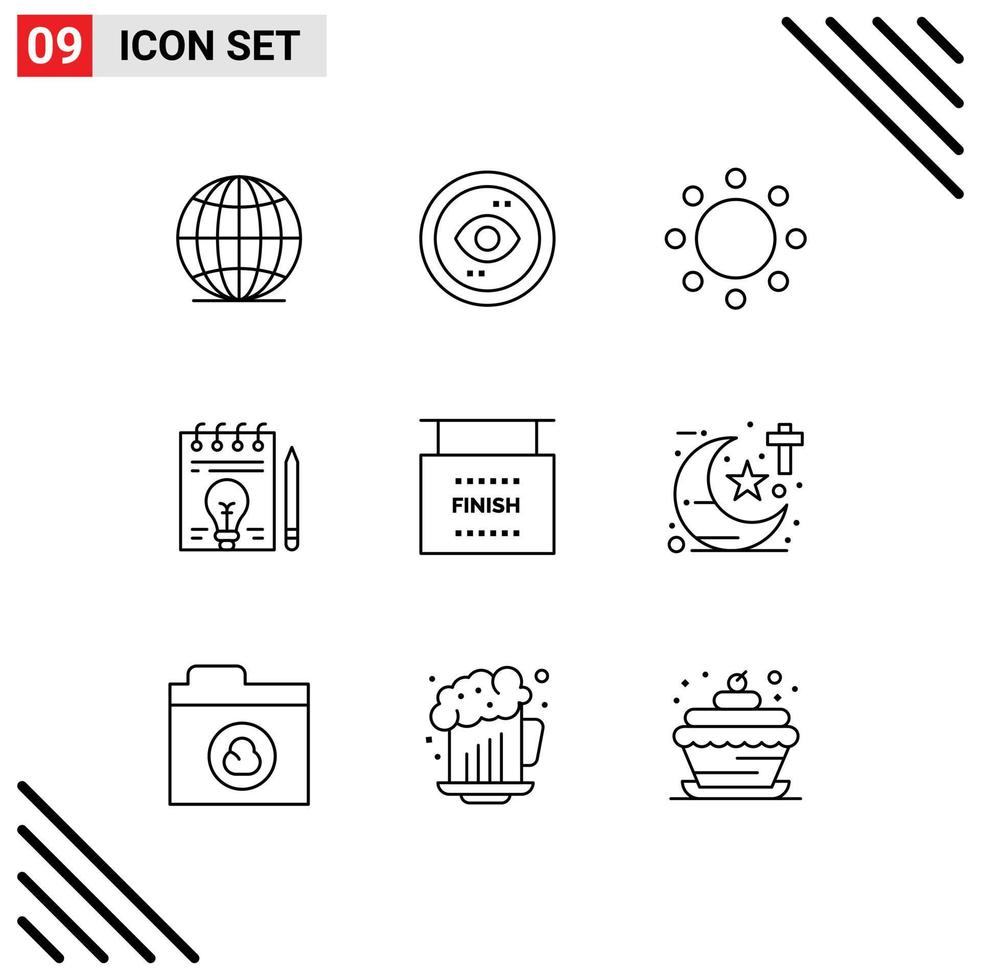 User Interface Pack of 9 Basic Outlines of finish pen commitment bulb business Editable Vector Design Elements