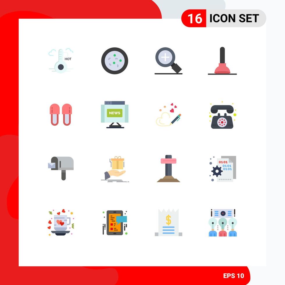 Flat Color Pack of 16 Universal Symbols of communications relaxation search hygiene beauty Editable Pack of Creative Vector Design Elements