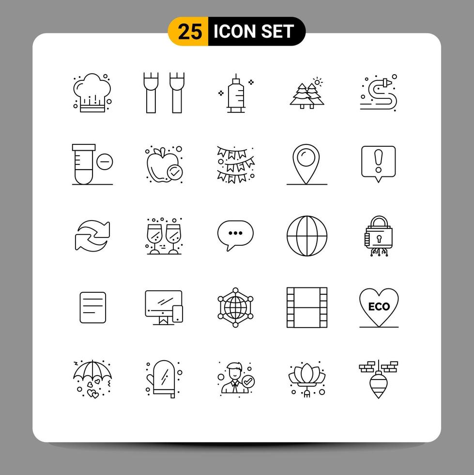 Group of 25 Lines Signs and Symbols for fire hose nature medieval forest syringe Editable Vector Design Elements