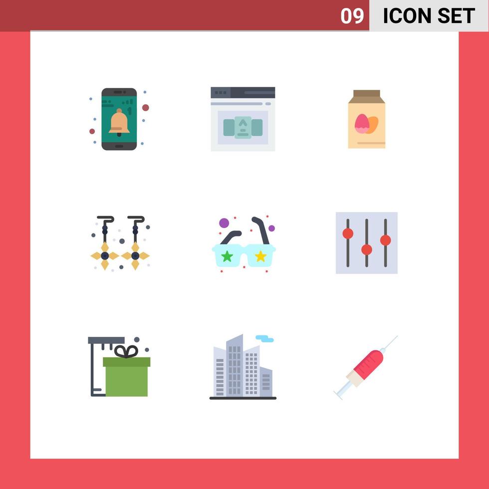 Set of 9 Modern UI Icons Symbols Signs for sun gold egg jewelry drop Editable Vector Design Elements