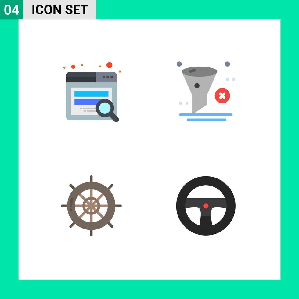 paquete de iconos planos de 4 símbolos universales de navegación de búsqueda eliminar eliminar elementos de diseño vectorial editables del barco vector