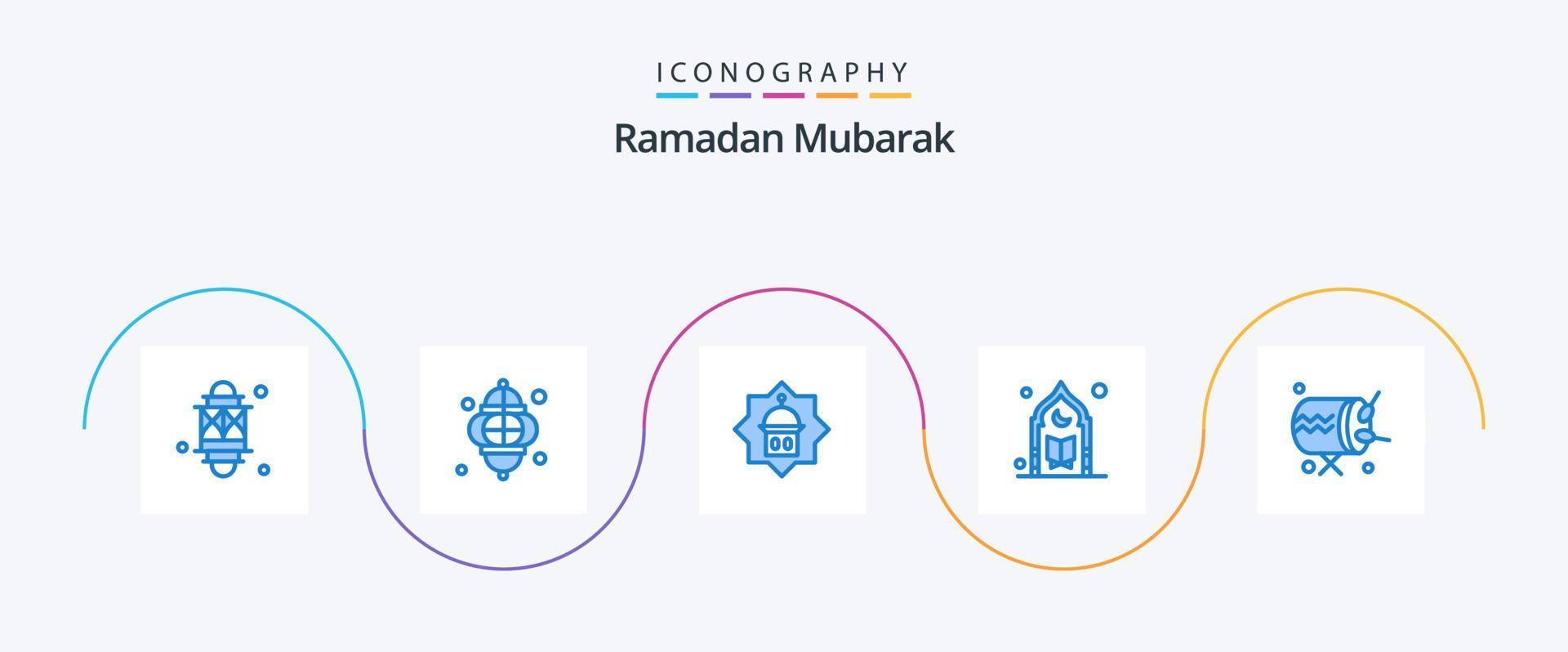 paquete de iconos ramadan blue 5 que incluye instrumento. tambor. islam. luna. mezquita vector