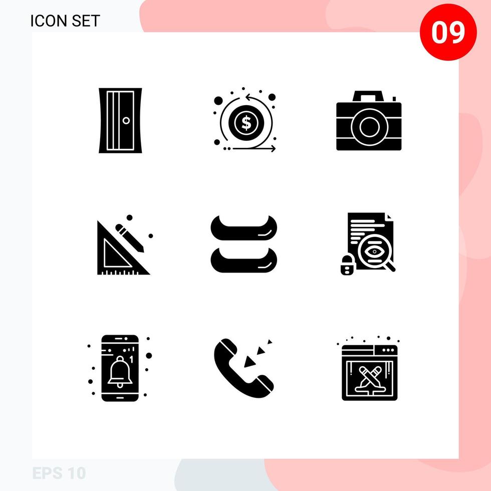 User Interface Pack of 9 Basic Solid Glyphs of file boat computer pencil ruler Editable Vector Design Elements