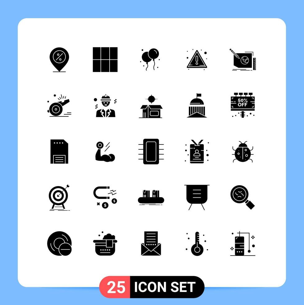 Set of 25 Vector Solid Glyphs on Grid for text frame fly design warning Editable Vector Design Elements
