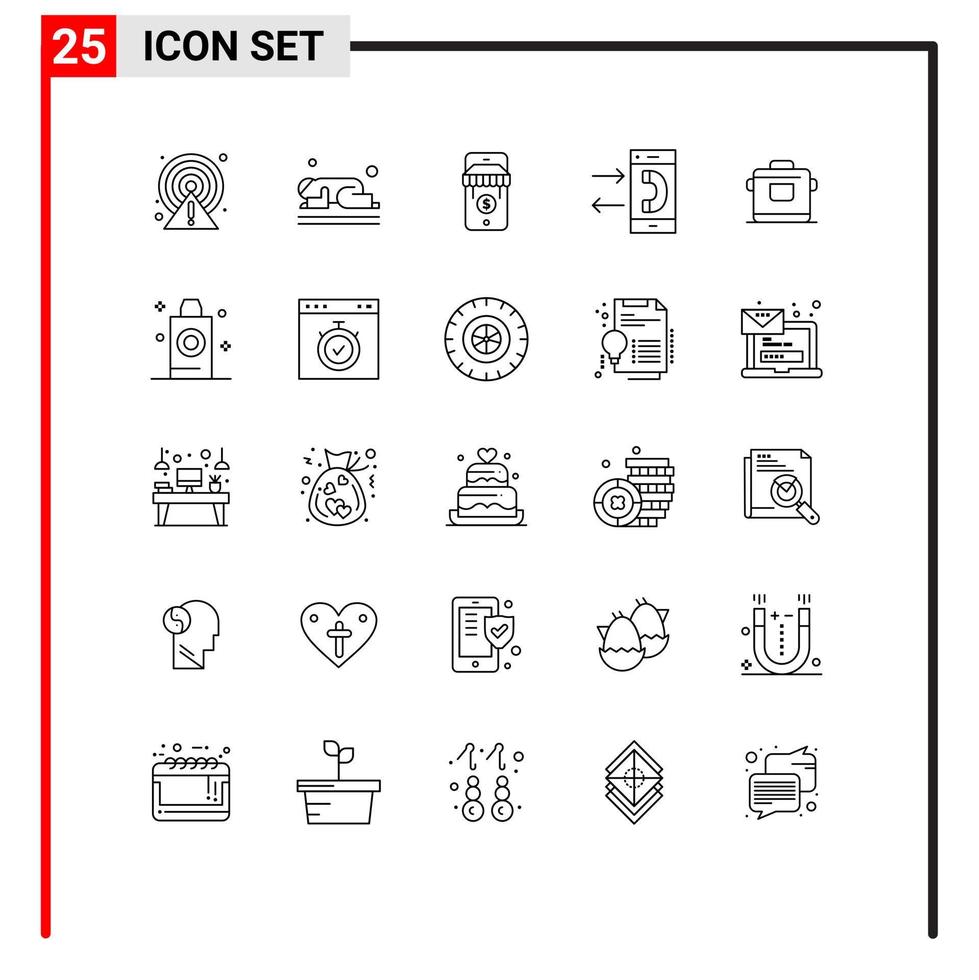Pack of 25 Modern Lines Signs and Symbols for Web Print Media such as cooker conversation ramadan contact call Editable Vector Design Elements