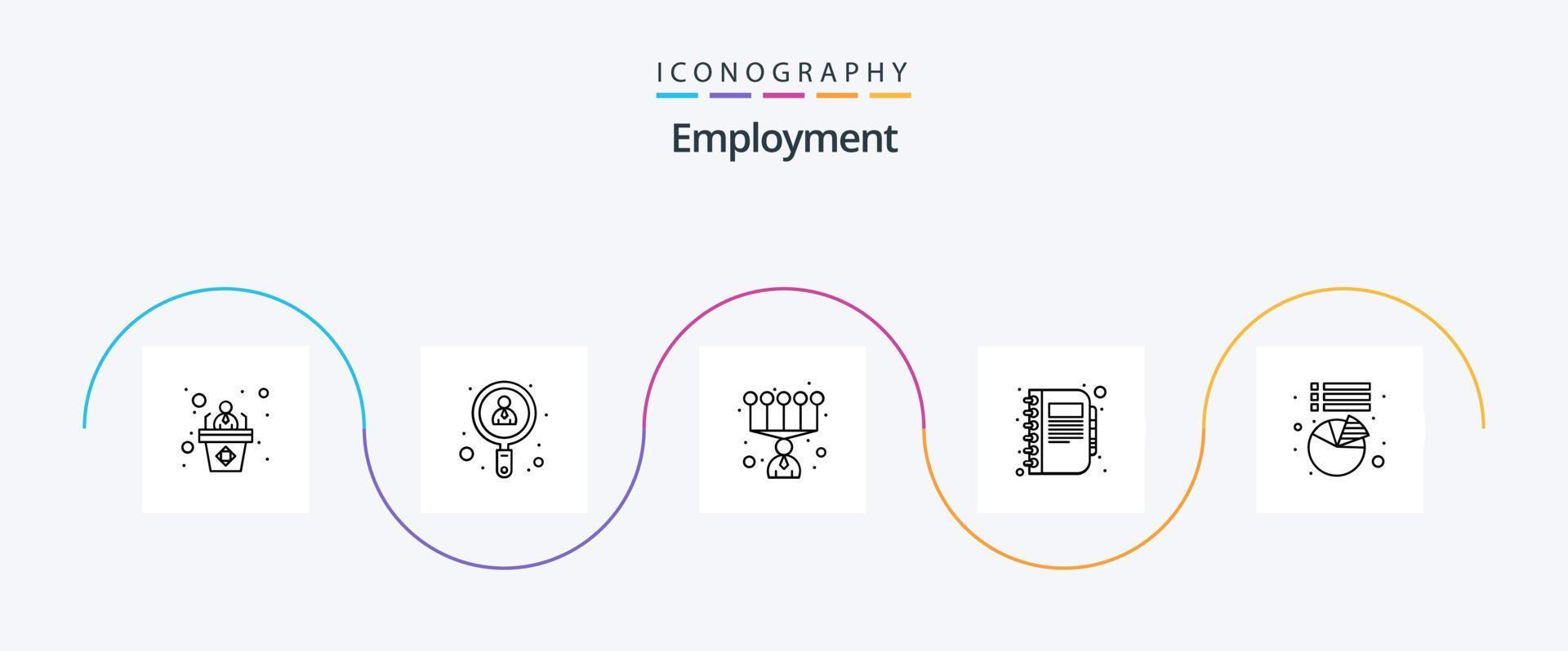 Employment Line 5 Icon Pack Including pie. note. personal. diary. business vector