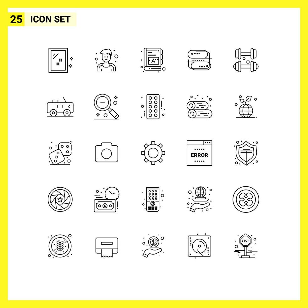 Modern Set of 25 Lines Pictograph of healthcare dumbbell book payment address Editable Vector Design Elements