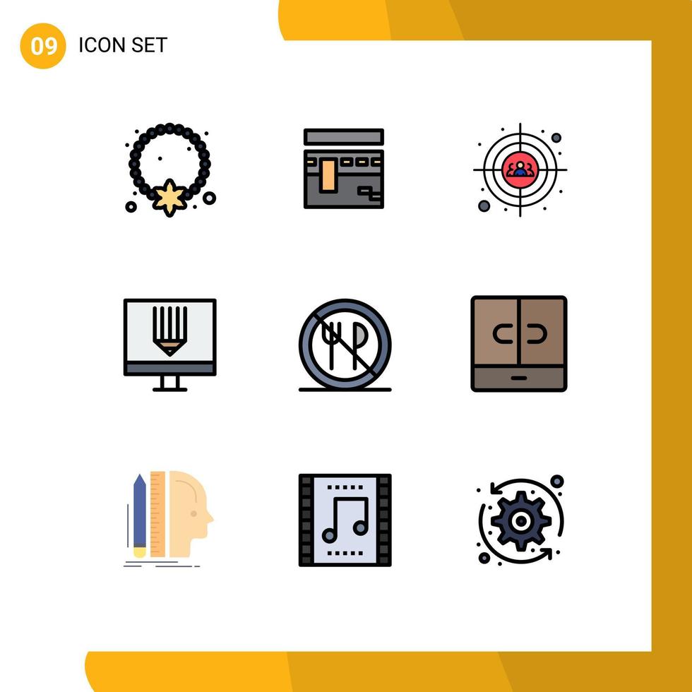 Group of 9 Modern Filledline Flat Colors Set for development computer islam coding users Editable Vector Design Elements