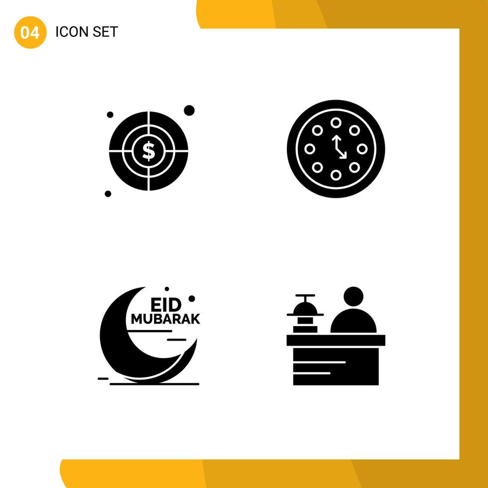 Stock Vector Icon Pack of 4 Line Signs and Symbols for business mubarak clock time cresent Editable Vector Design Elements