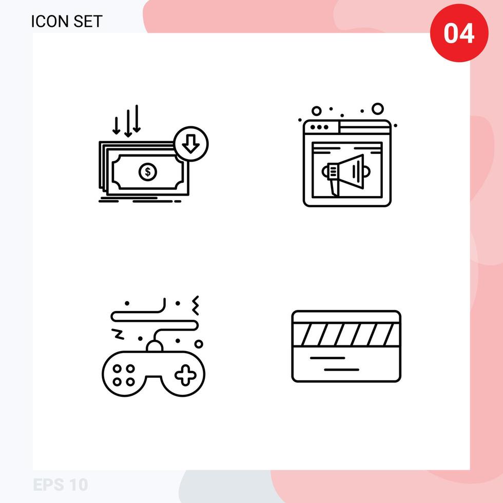 4 User Interface Line Pack of modern Signs and Symbols of business speaker expense browser game Editable Vector Design Elements