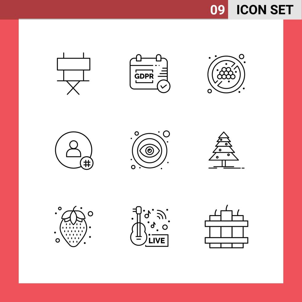 Set of 9 Modern UI Icons Symbols Signs for public eye fruit no grape contact tweet Editable Vector Design Elements