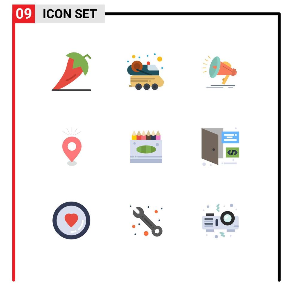 User Interface Pack of 9 Basic Flat Colors of map camping spacecraft pin voice Editable Vector Design Elements