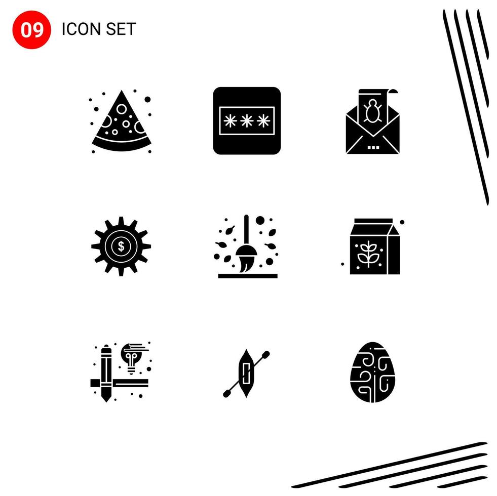 Set of 9 Modern UI Icons Symbols Signs for success setting mail gear threat Editable Vector Design Elements