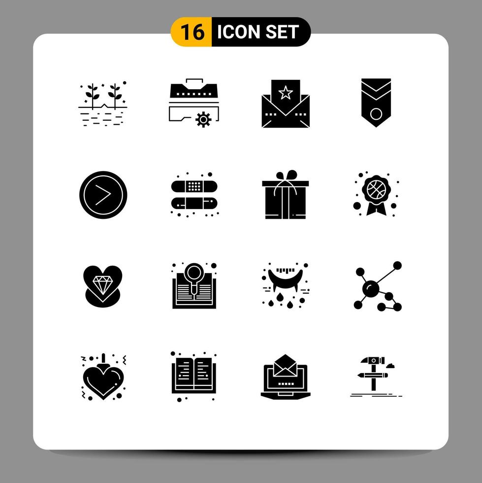 16 Thematic Vector Solid Glyphs and Editable Symbols of interface stripes greeting rank military Editable Vector Design Elements