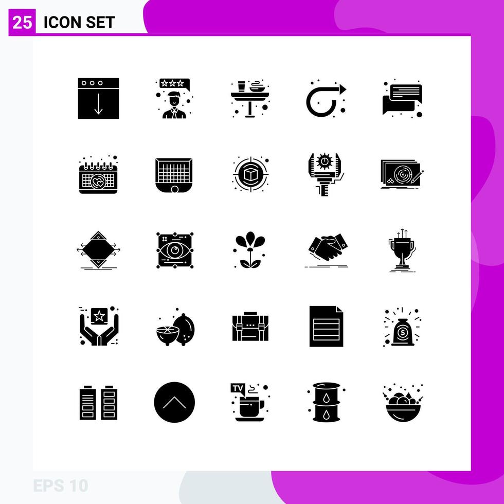 Group of 25 Solid Glyphs Signs and Symbols for conversation right dinner repeat arrow Editable Vector Design Elements