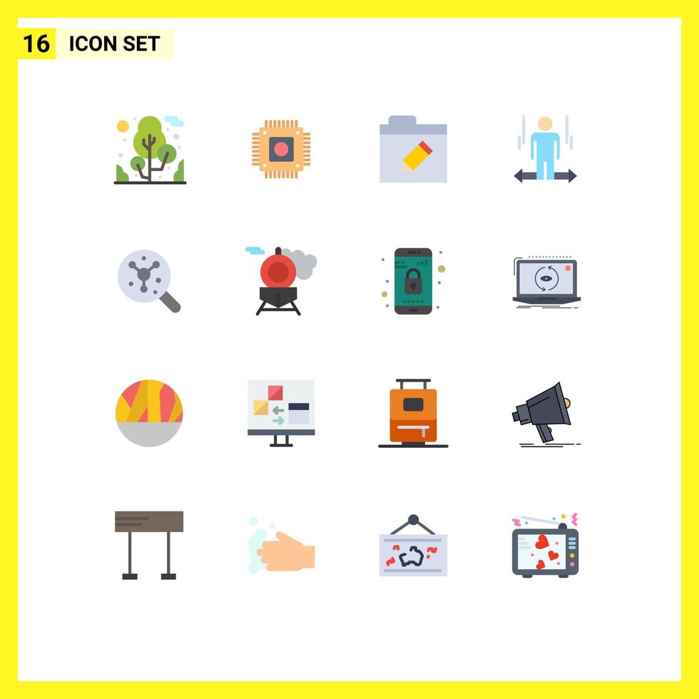 16 Thematic Vector Flat Colors and Editable Symbols of molecule search folder right arrow Editable Pack of Creative Vector Design Elements