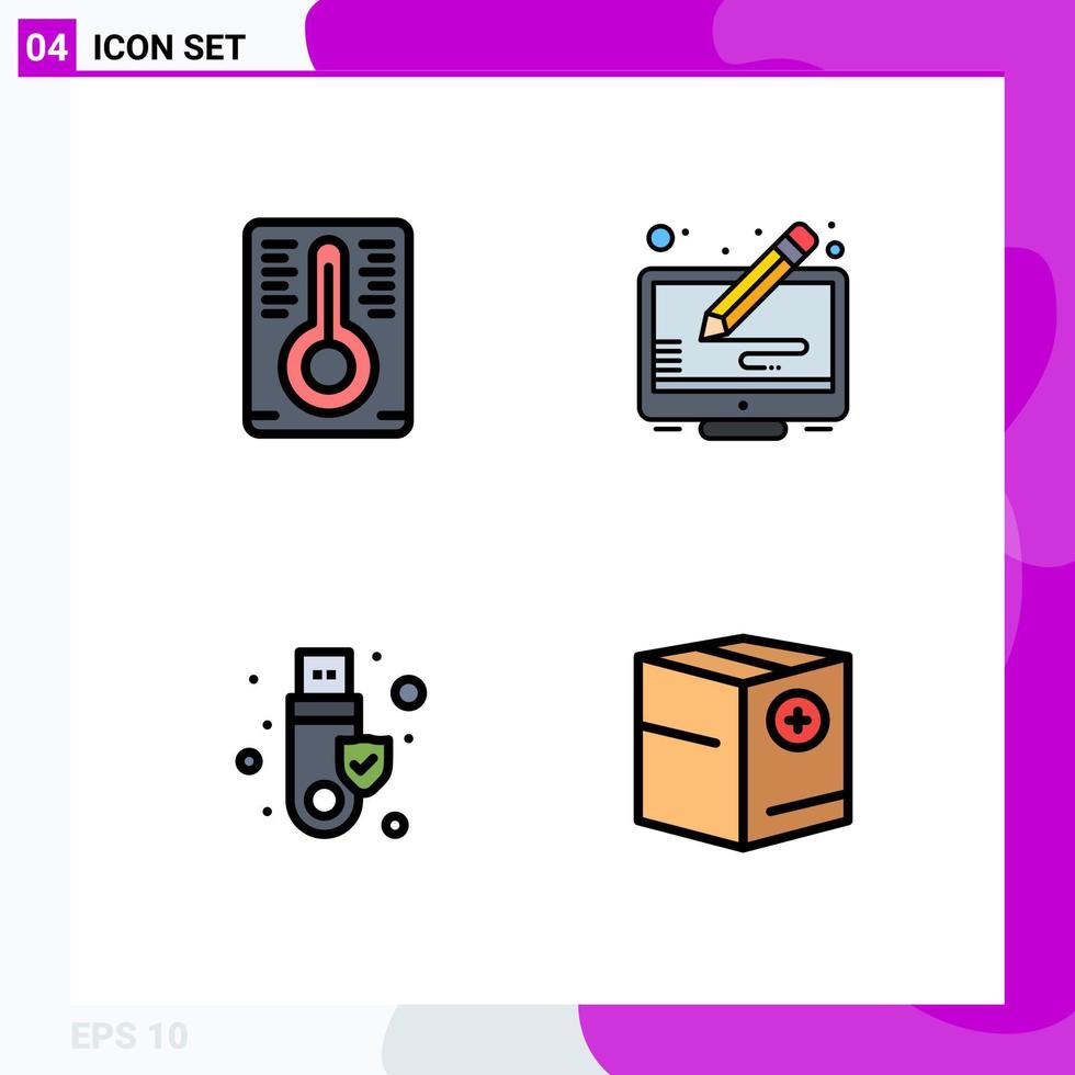 User Interface Pack of 4 Basic Filledline Flat Colors of temperature usb copyright security box Editable Vector Design Elements