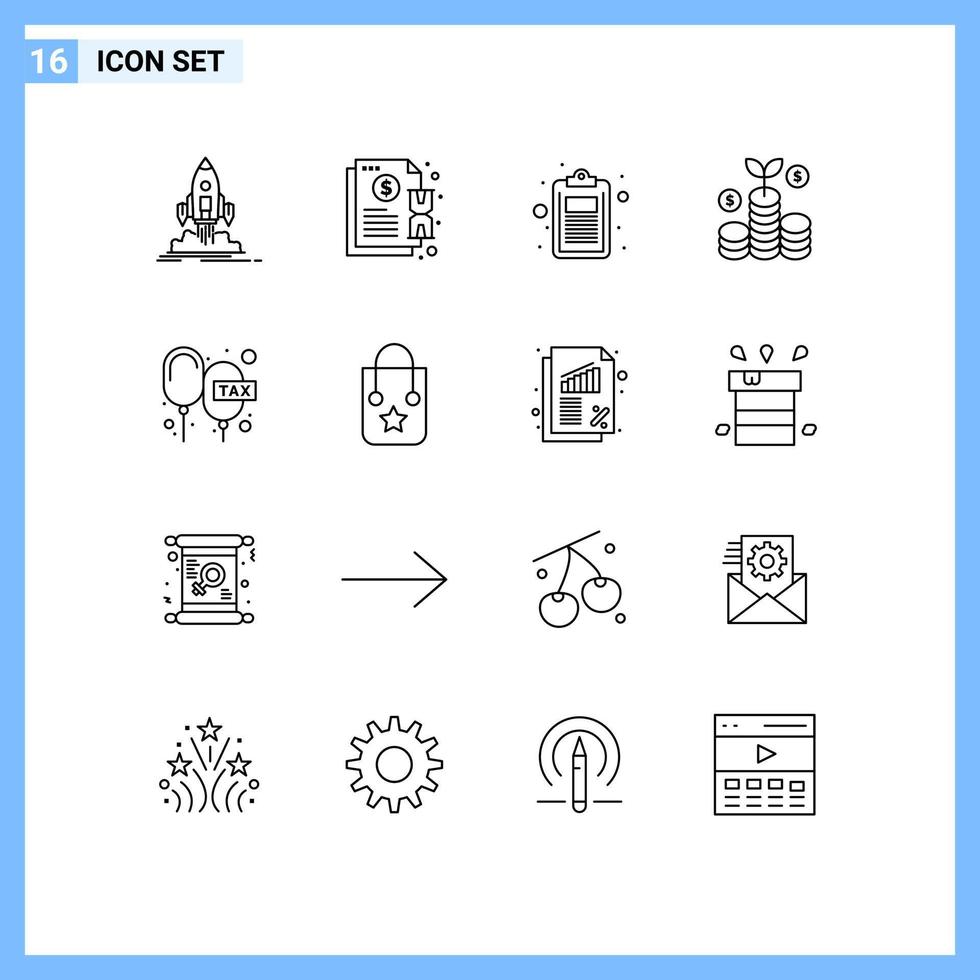 grupo universal de símbolos de icono de 16 contornos modernos de elementos de diseño de vector editables de educación de prueba de notificación de negocios de dinero