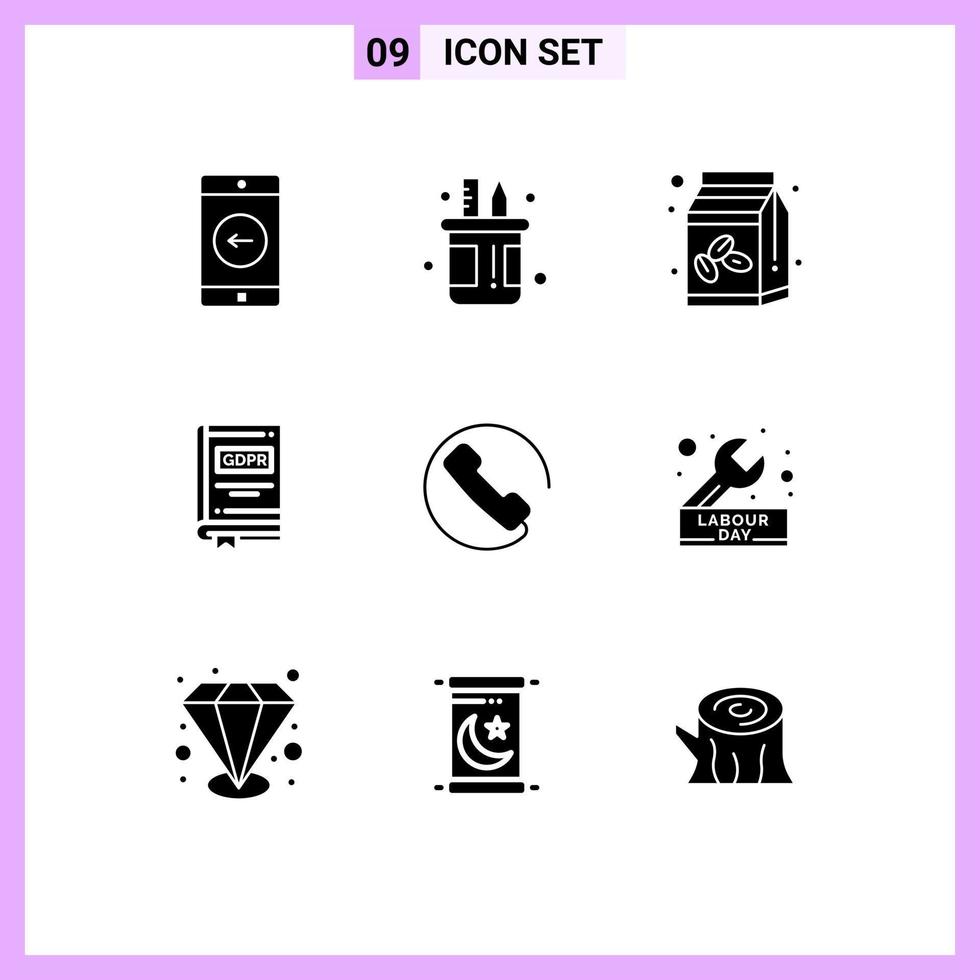 9 Universal Solid Glyphs Set for Web and Mobile Applications story gdpr pot document bean Editable Vector Design Elements