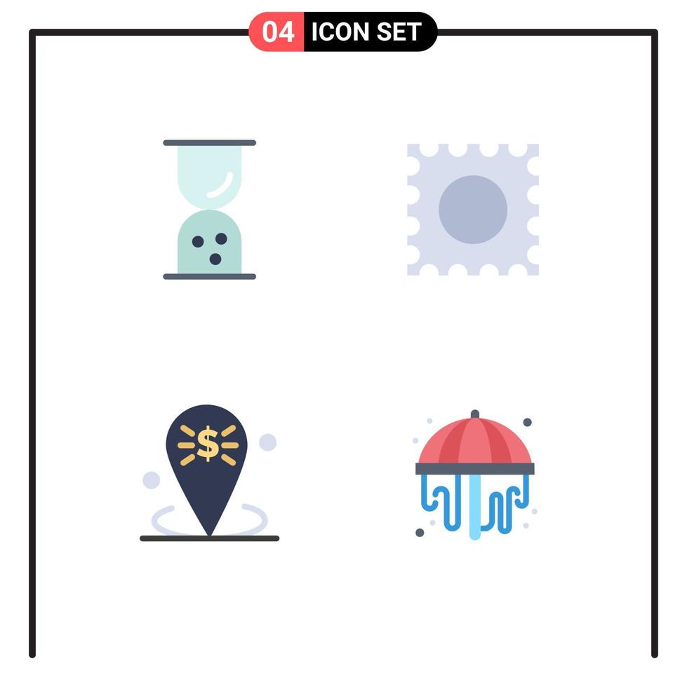 4 Flat Icon concept for Websites Mobile and Apps business place time banking shower Editable Vector Design Elements