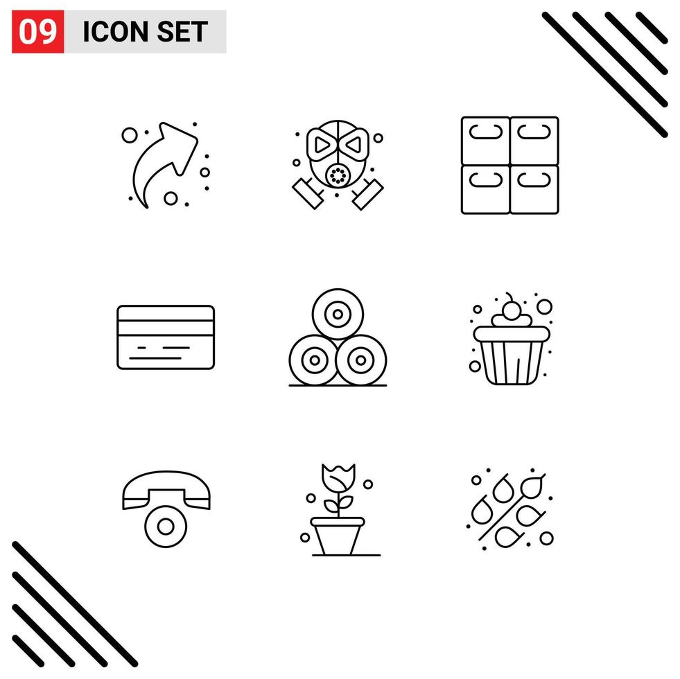9 User Interface Outline Pack of modern Signs and Symbols of village hays rolls farm credit card Editable Vector Design Elements