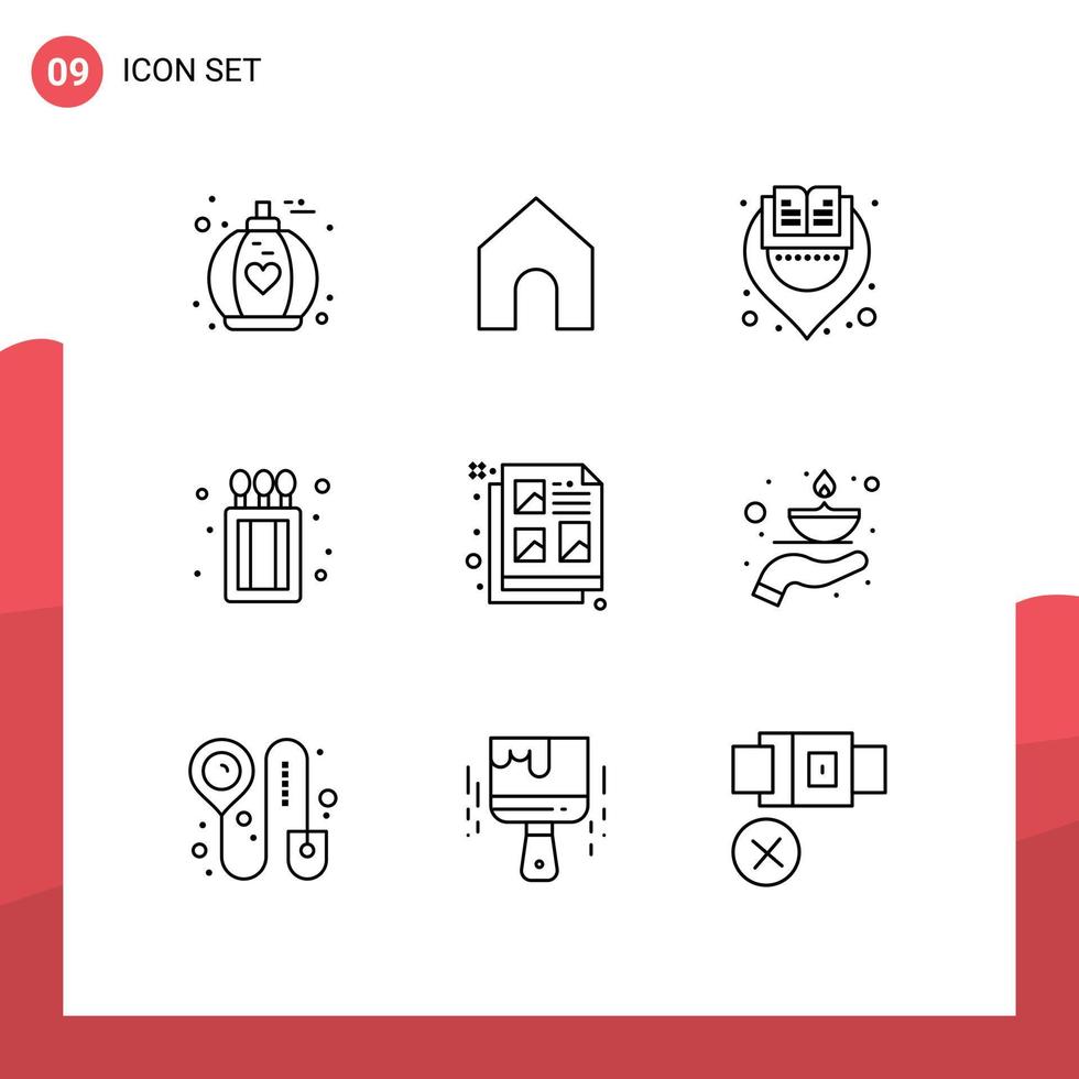 Group of 9 Outlines Signs and Symbols for care document location design match box Editable Vector Design Elements