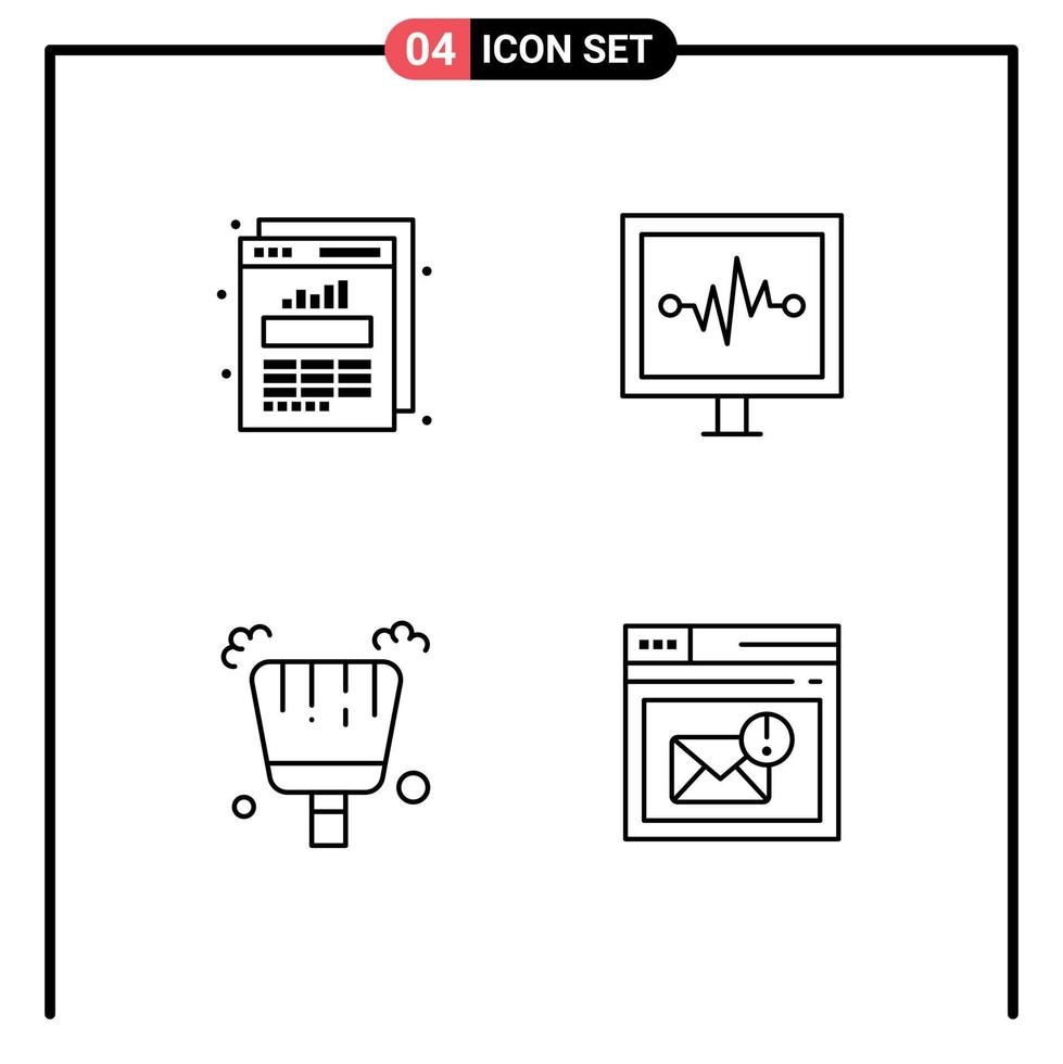 Modern Set of 4 Filledline Flat Colors Pictograph of chart dustpan web stats pulse browser Editable Vector Design Elements