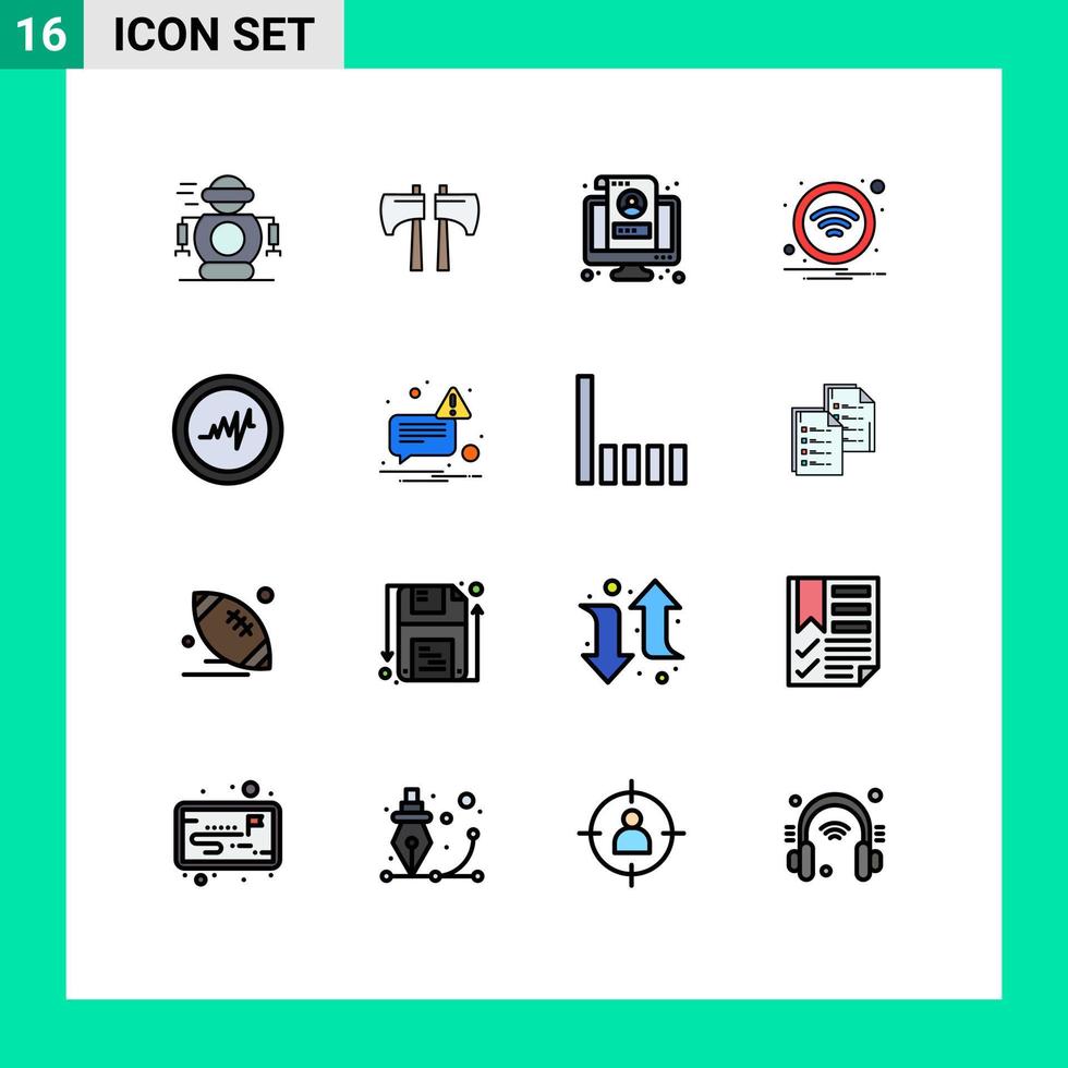 Pack of 16 Modern Flat Color Filled Lines Signs and Symbols for Web Print Media such as heart wireless account wifi profile Editable Creative Vector Design Elements