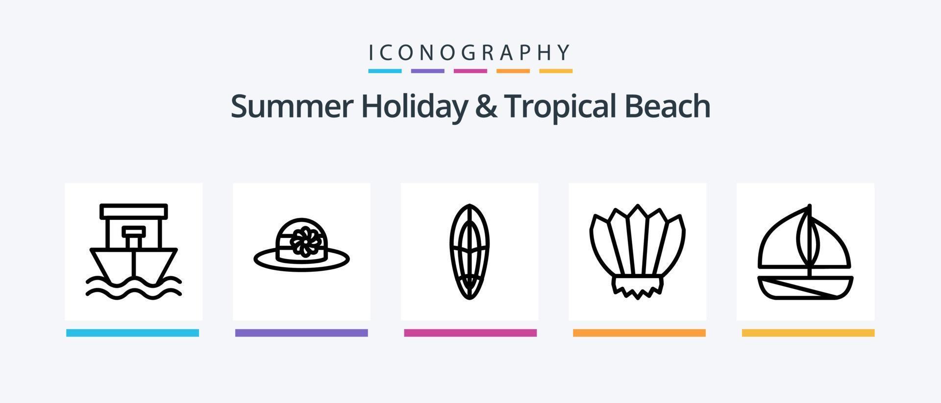 Beach Line 5 Icon Pack Including beach. ocean. beach. flippers. diving. Creative Icons Design vector