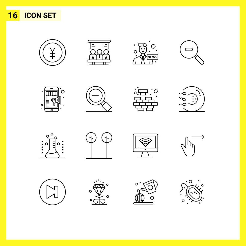 Pack of 16 Modern Outlines Signs and Symbols for Web Print Media such as shopping online anchor zoom search Editable Vector Design Elements