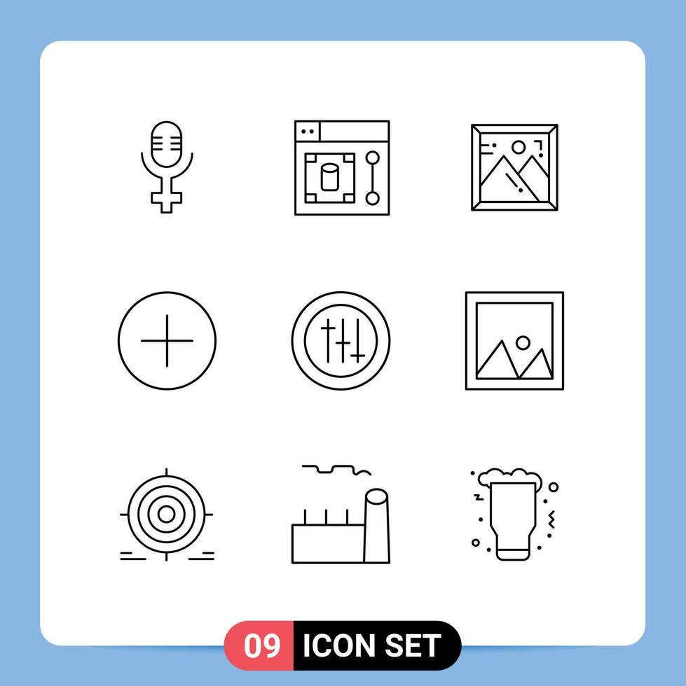 Group of 9 Modern Outlines Set for frame seo picture preferences multimedia Editable Vector Design Elements