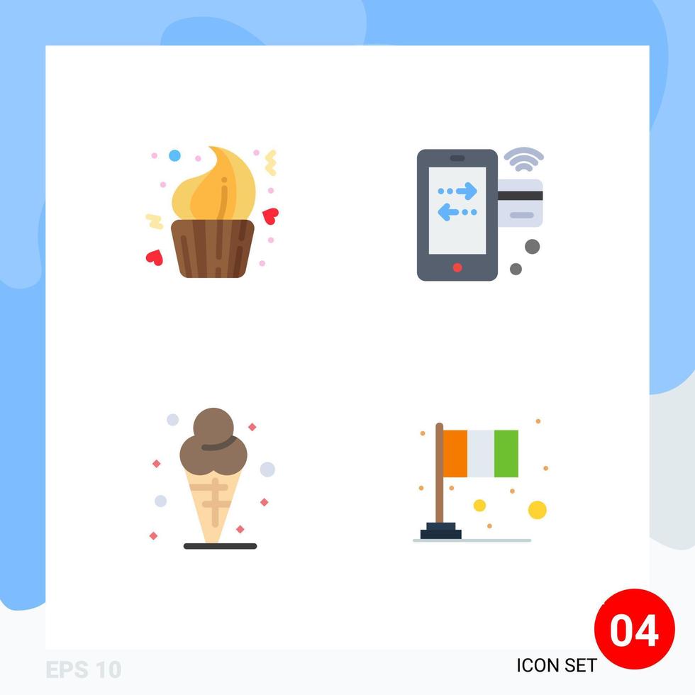 Pack of 4 creative Flat Icons of bakery wifi day credit cone Editable Vector Design Elements