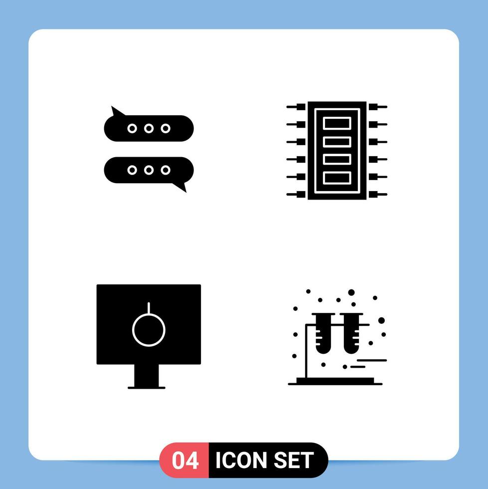 Pack of 4 Modern Solid Glyphs Signs and Symbols for Web Print Media such as bubble lock chatting chip password Editable Vector Design Elements