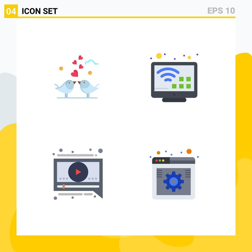 Set of 4 Vector Flat Icons on Grid for bride chat loving internet video Editable Vector Design Elements