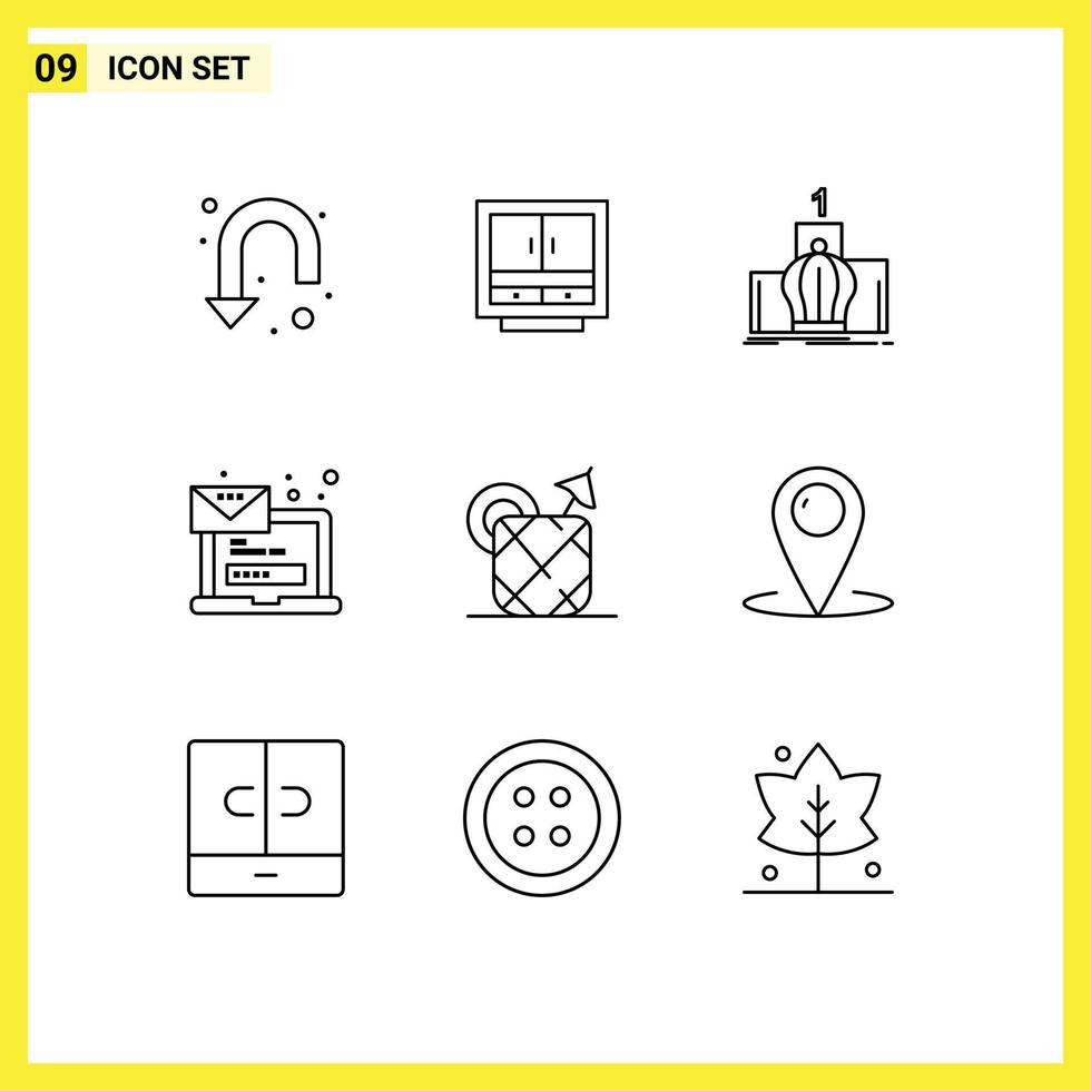 9 Universal Outline Signs Symbols of email royal furniture monarchy king Editable Vector Design Elements