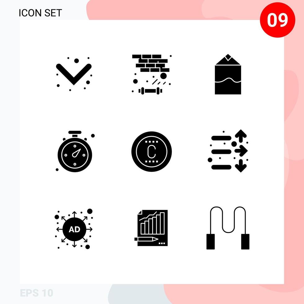 Mobile Interface Solid Glyph Set of 9 Pictograms of down seo milk protection shopping Editable Vector Design Elements