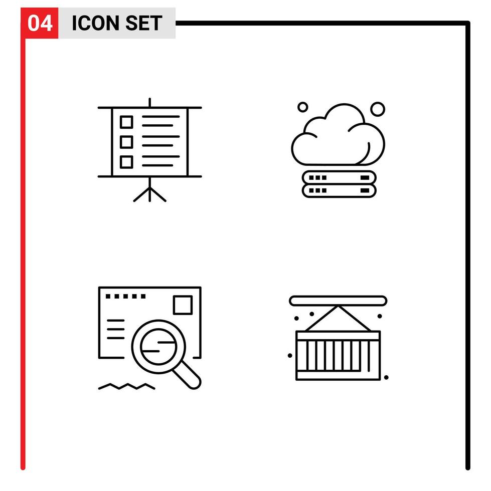 Pack of 4 creative Filledline Flat Colors of business find cloud technology box Editable Vector Design Elements