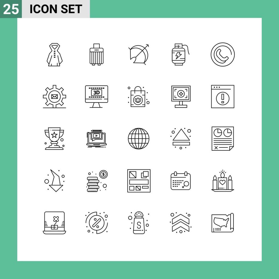Universal Icon Symbols Group of 25 Modern Lines of phone charg arrow power acumulator Editable Vector Design Elements