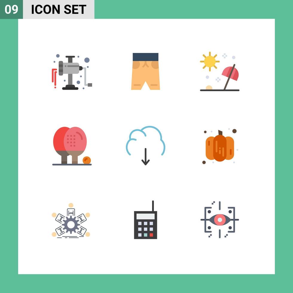 Flat Color Pack of 9 Universal Symbols of cloud game parasol equipment activities Editable Vector Design Elements