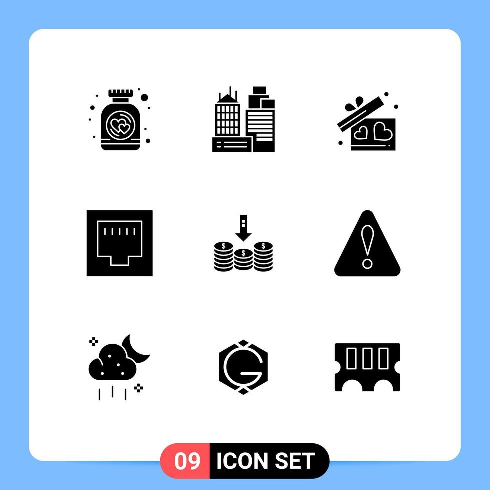 9 Solid Glyph concept for Websites Mobile and Apps money coins gift port cable Editable Vector Design Elements