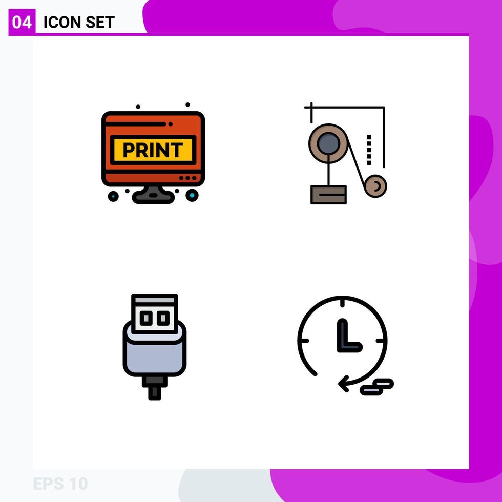 User Interface Pack of 4 Basic Filledline Flat Colors of computer sheet cable print physics connector Editable Vector Design Elements