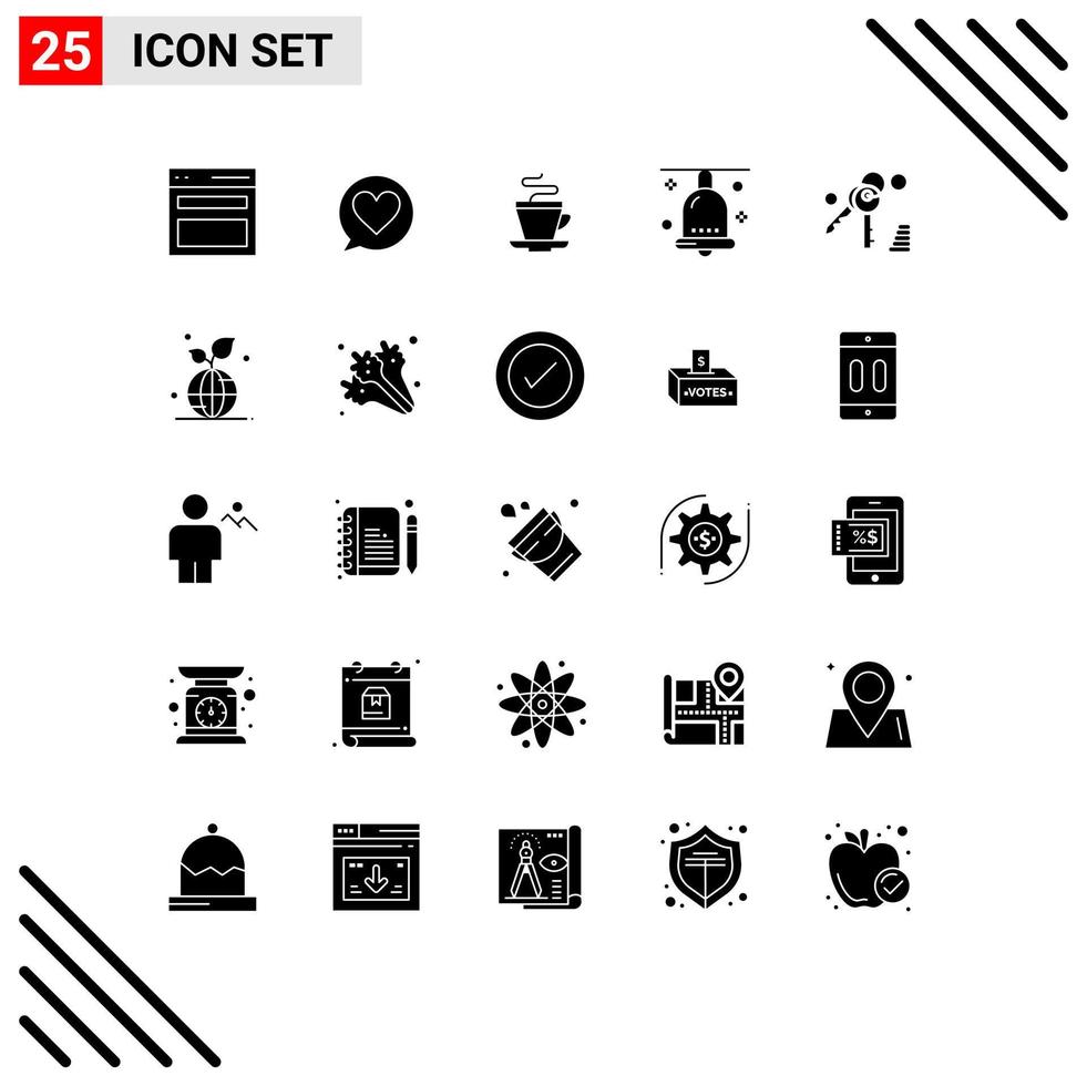 User Interface Pack of 25 Basic Solid Glyphs of key thanksgiving cup festival celebration Editable Vector Design Elements