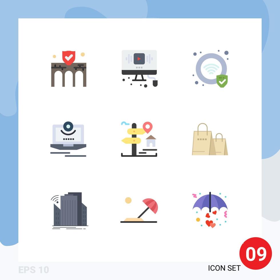 Pack of 9 creative Flat Colors of video computer web camera wifi Editable Vector Design Elements