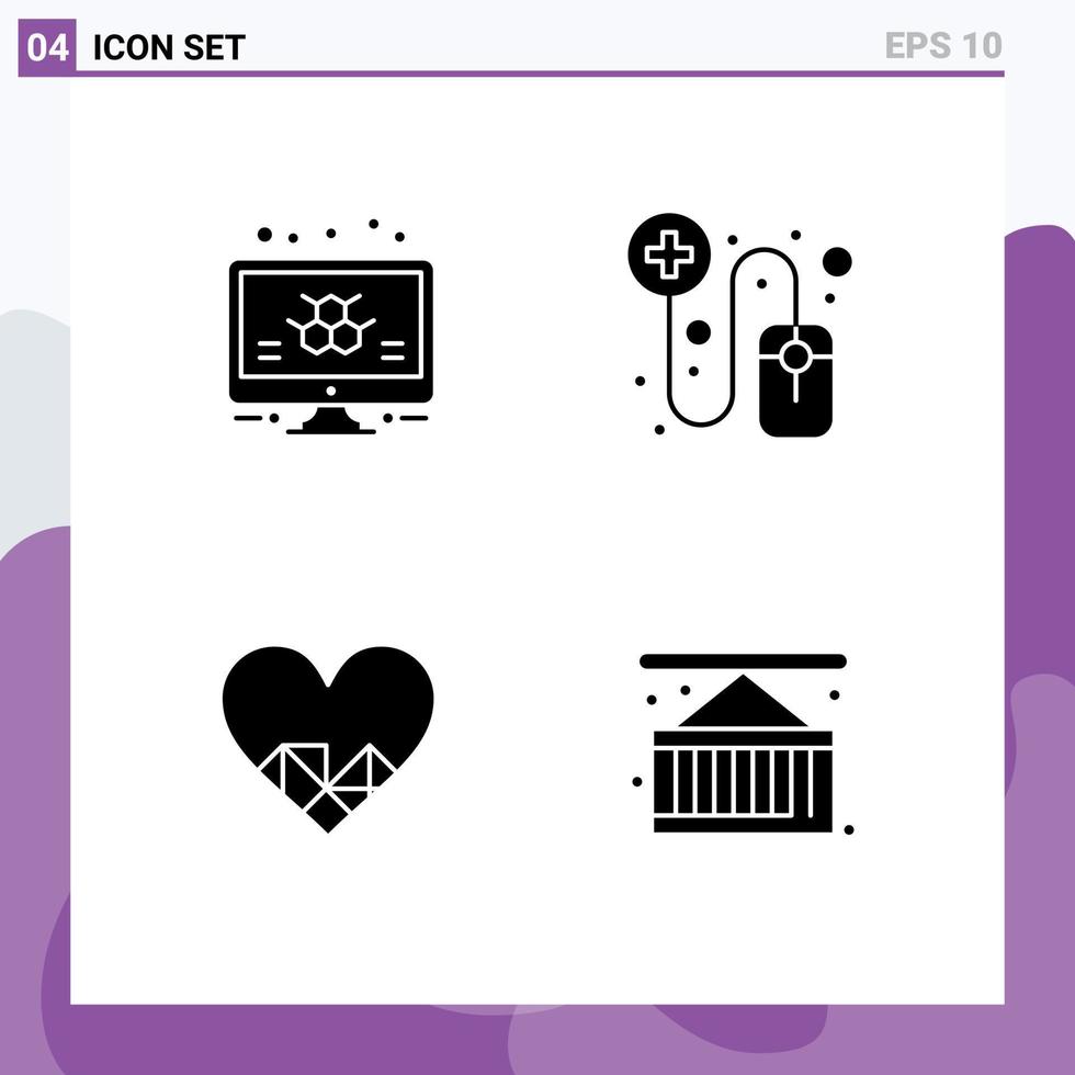 4 Universal Solid Glyph Signs Symbols of atom like science pharmacist box Editable Vector Design Elements