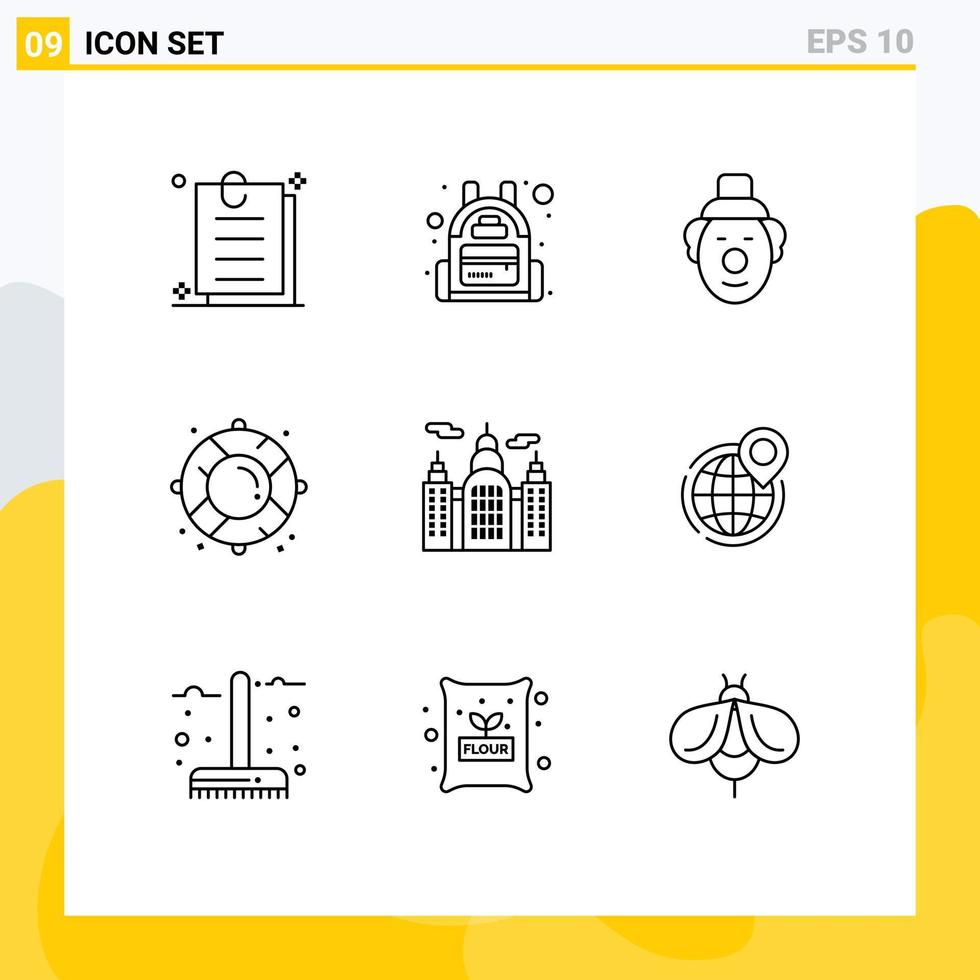Stock Vector Icon Pack of 9 Line Signs and Symbols for business house circus canada rescue Editable Vector Design Elements